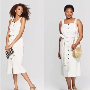 White/ cream square-neck midi dress